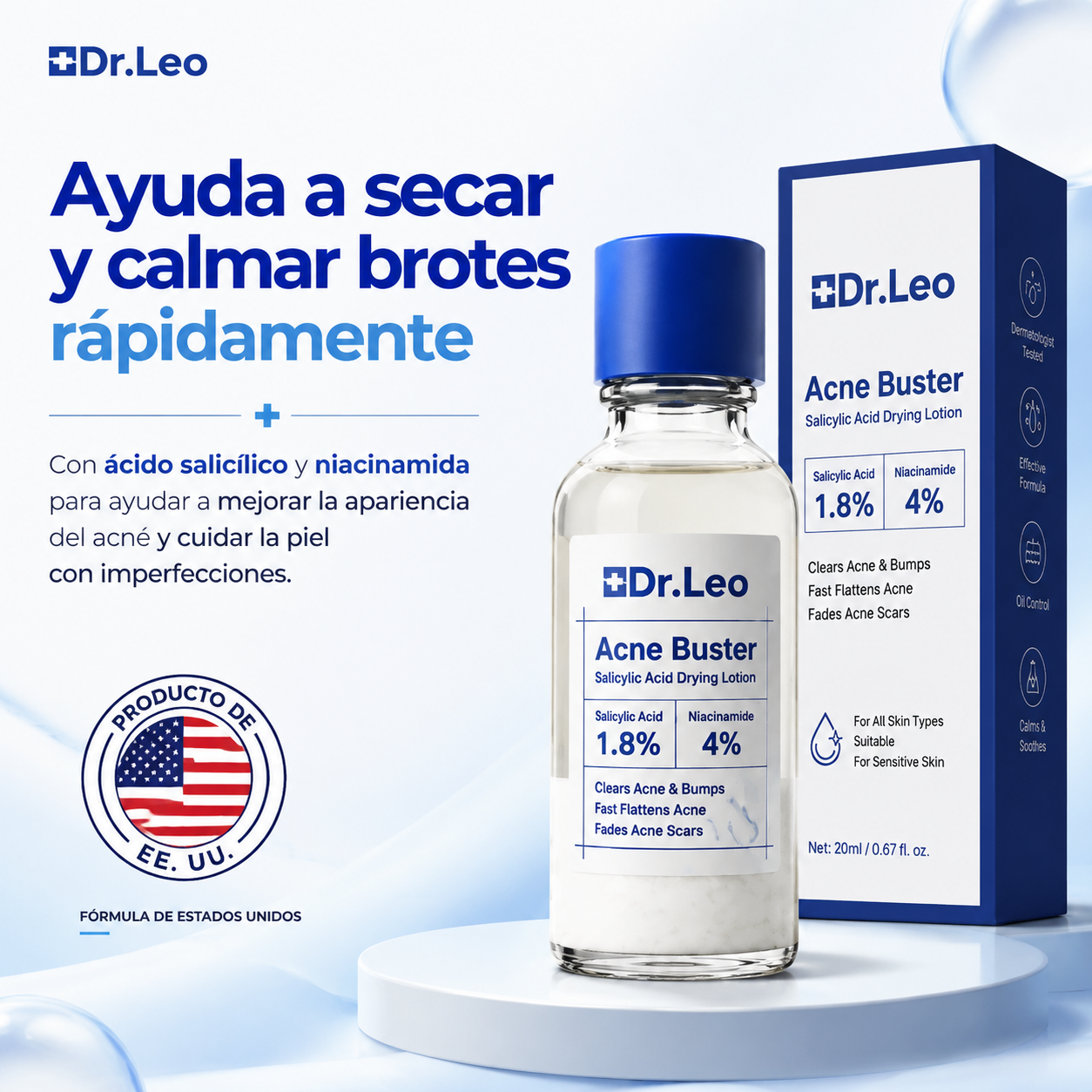 Dr. Leo® Loción Secante Antiacné |  Ácido Salicílico + Azufre